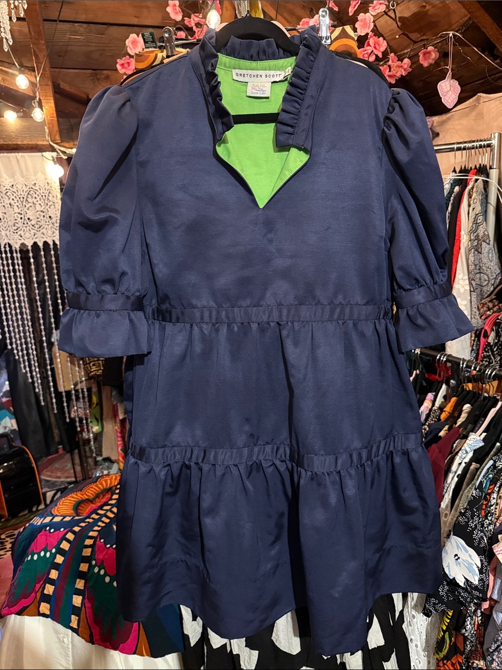 Gretchen Scott Designs Navy Mini Dress with Green Trim